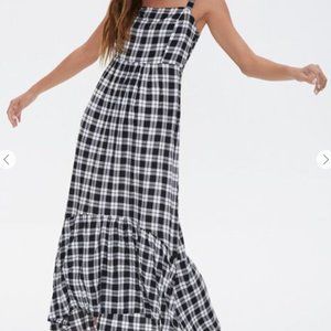 Forever 21 Black White plaid maxi dress S